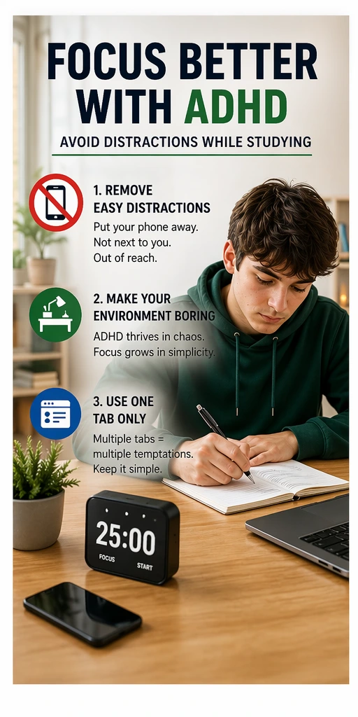 ADHD focus tips to avoid distractions while studying and improve concentration