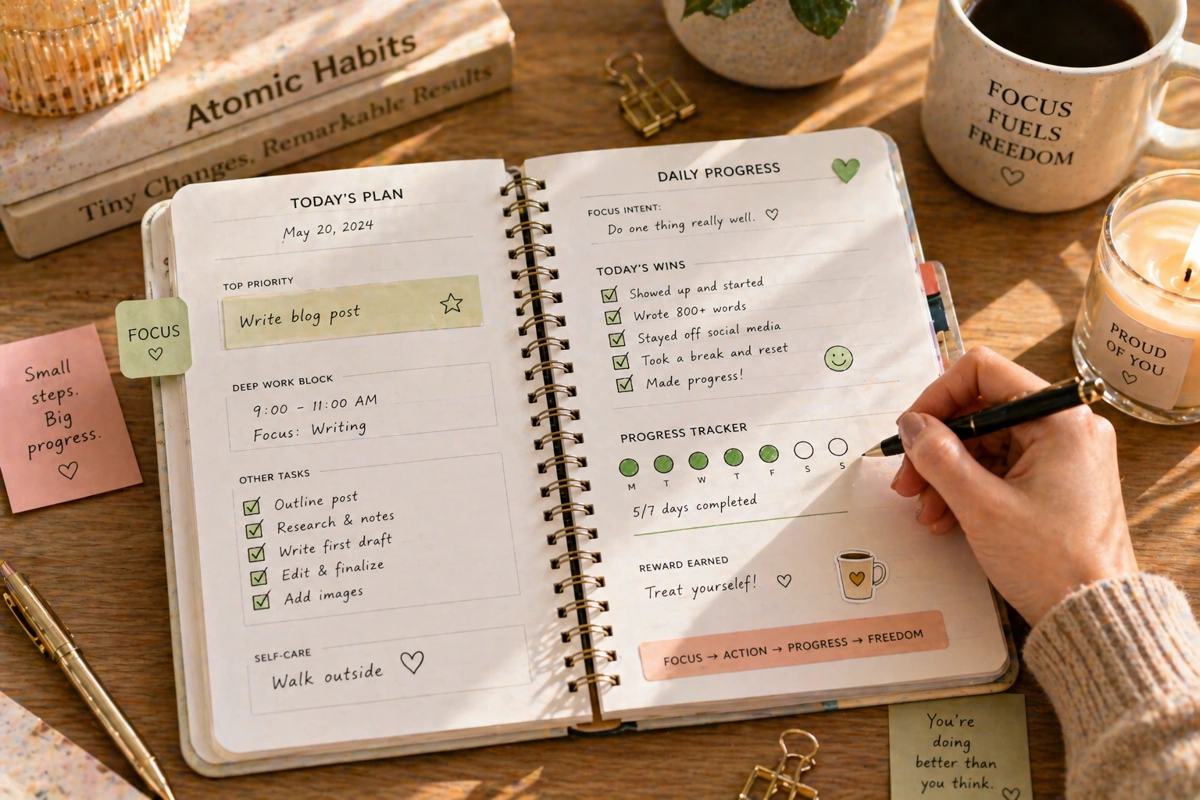 ADHD planner creating visible wins and focus momentum