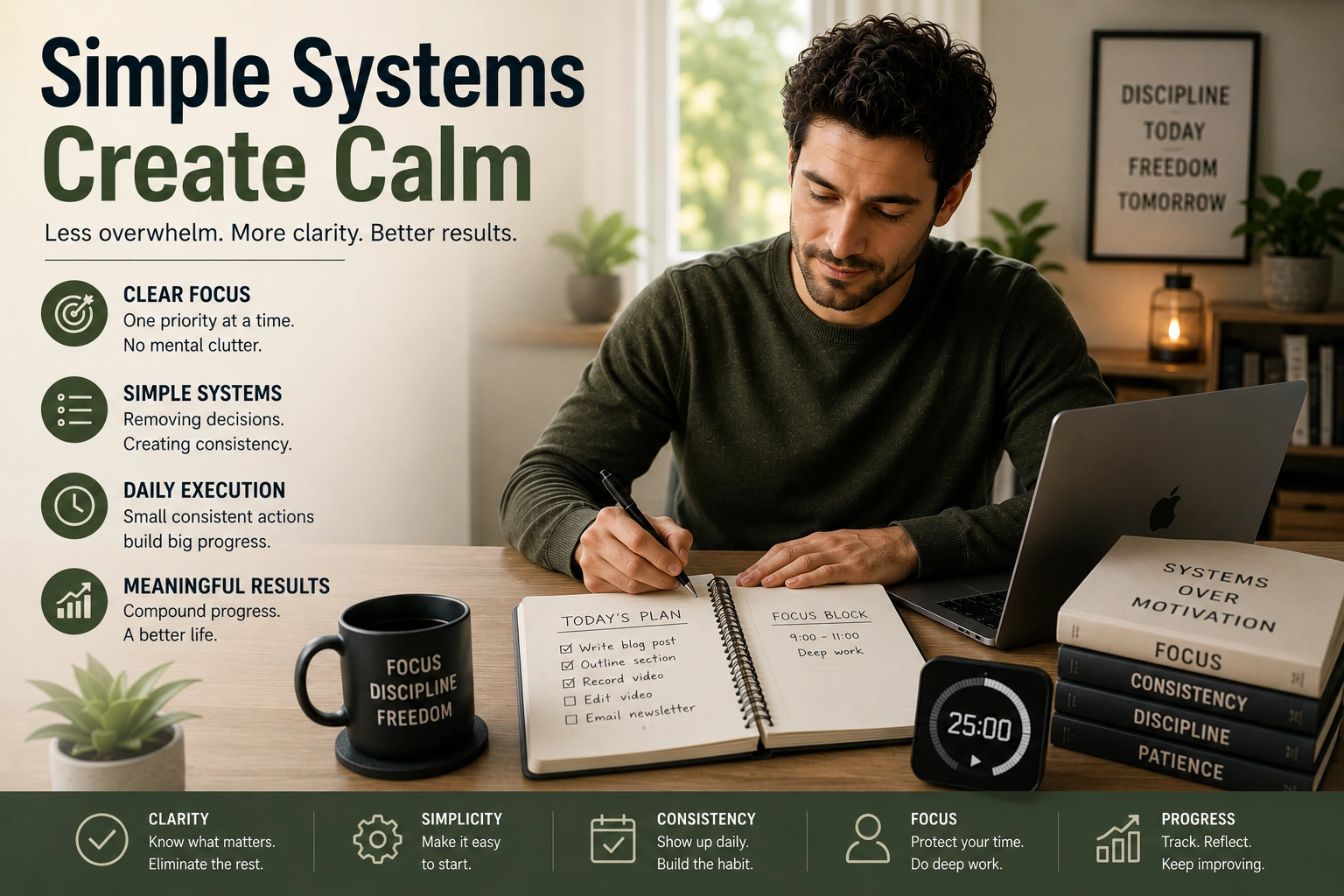calm focused execution created through simple systems and reduced overwhelm