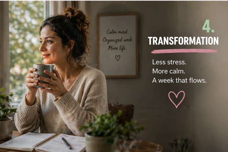 calm mom feeling organized and in control after using a weekly planner