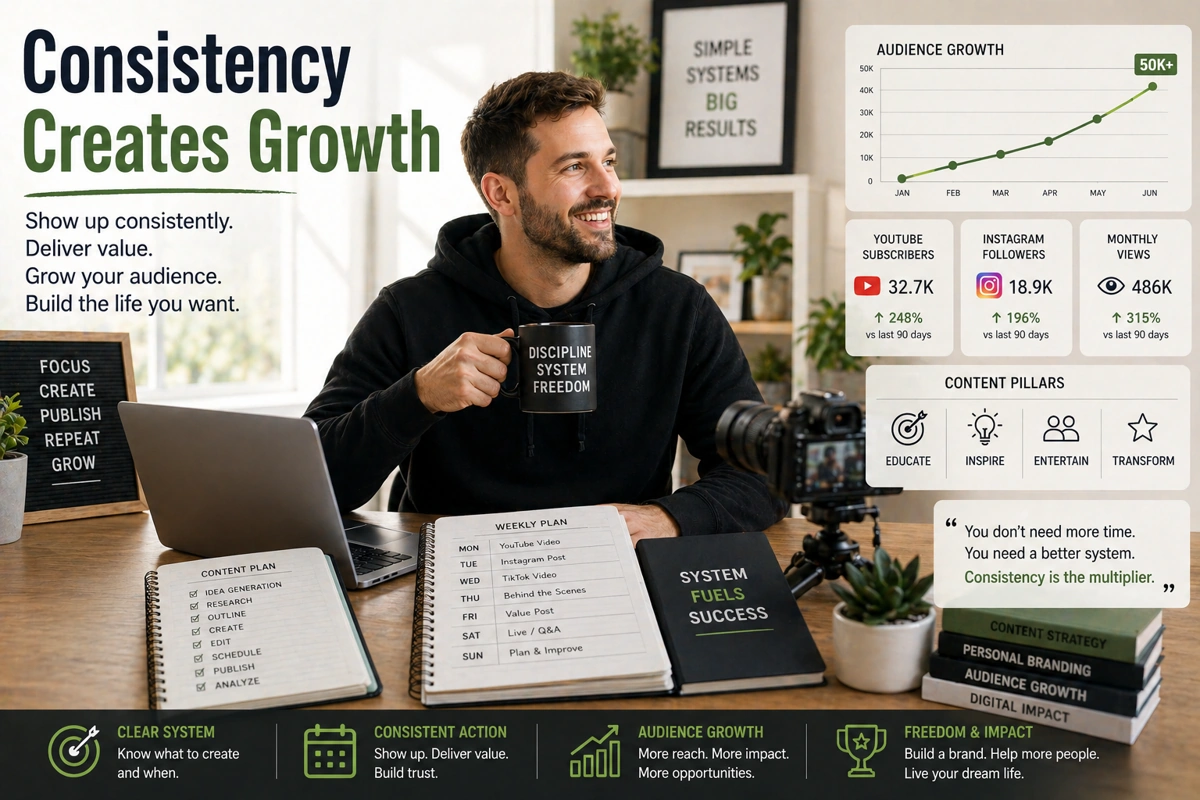 successful digital creator growth through consistent structured content system