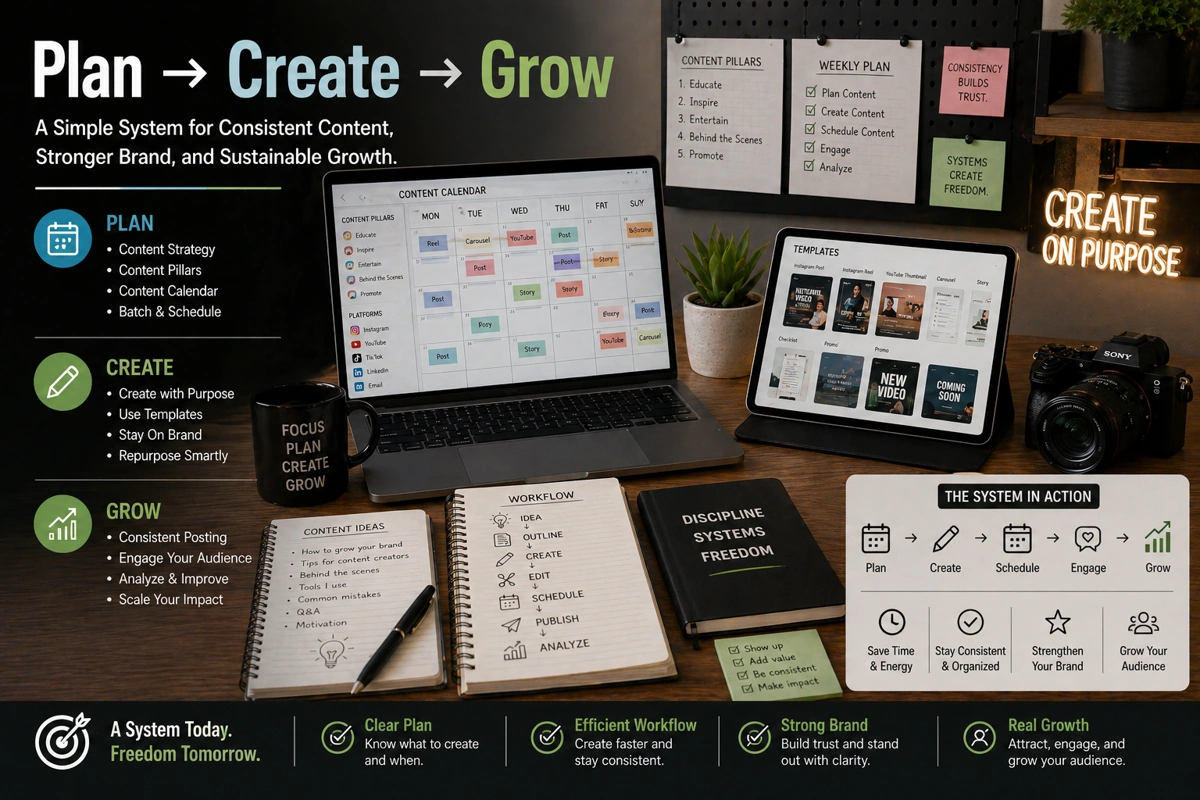 organized digital creator workflow with templates and planning system