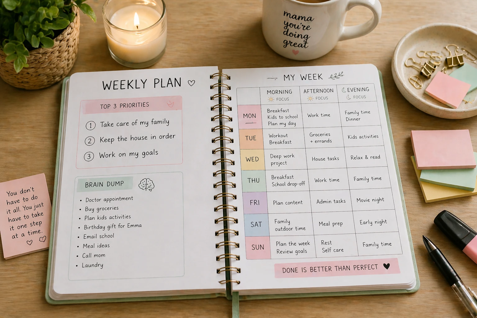 mom using a brain dump to reduce stress and organize thoughts