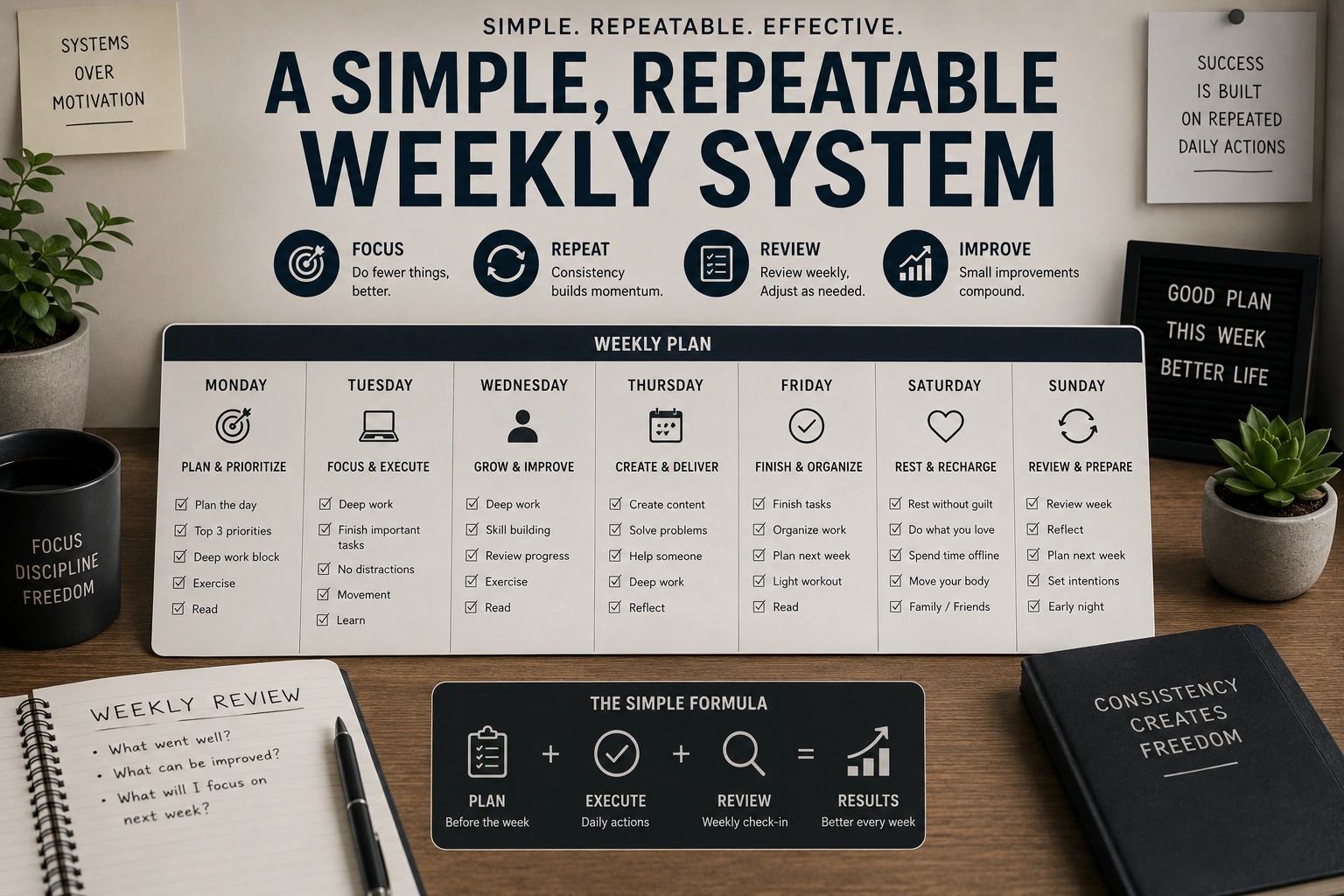 simple repeatable weekly productivity system for consistency