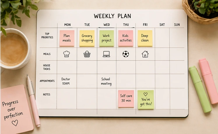 weekly planner for busy moms to organize priorities and improve productivity